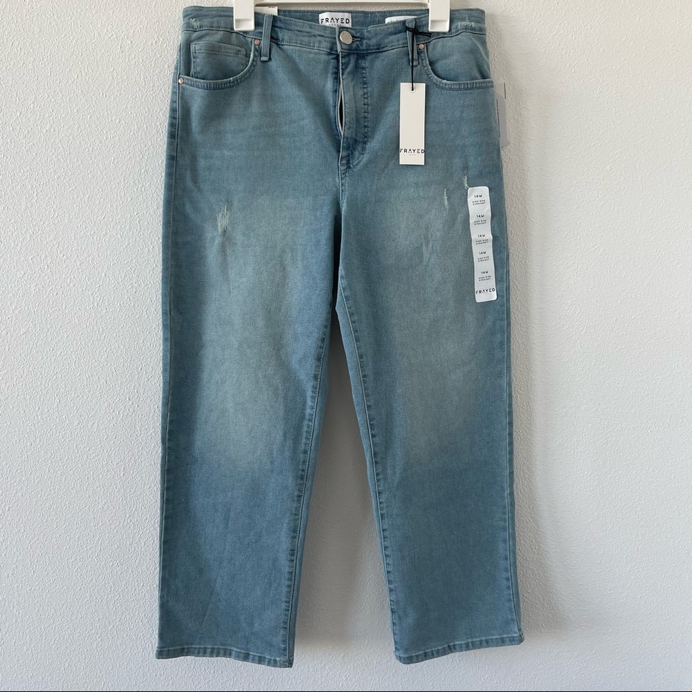 Frayed crop jeans 14W blue high rise straight